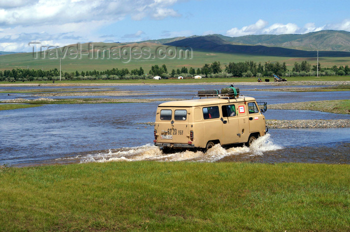  Mongolia UAZ452 driving through a river on the way to the White Lake 