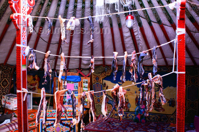 mongolia295: Khorgo-Terkhiin Tsagaan Nuur NP, Mongolia: yak meat drying in a ger - photo by A.Ferrari - (c) Travel-Images.com - Stock Photography agency - Image Bank