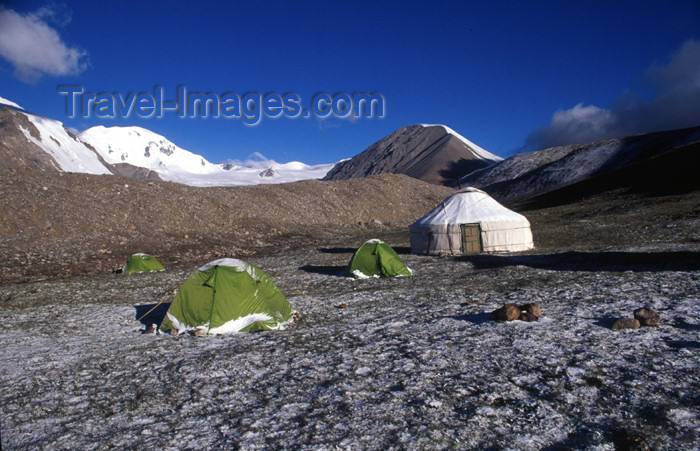 mongolia44: Mongolia - Altai mountains: Mt Khuiten - base camp - yurt or Ger and tents - photo by A.Summers - (c) Travel-Images.com - Stock Photography agency - Image Bank