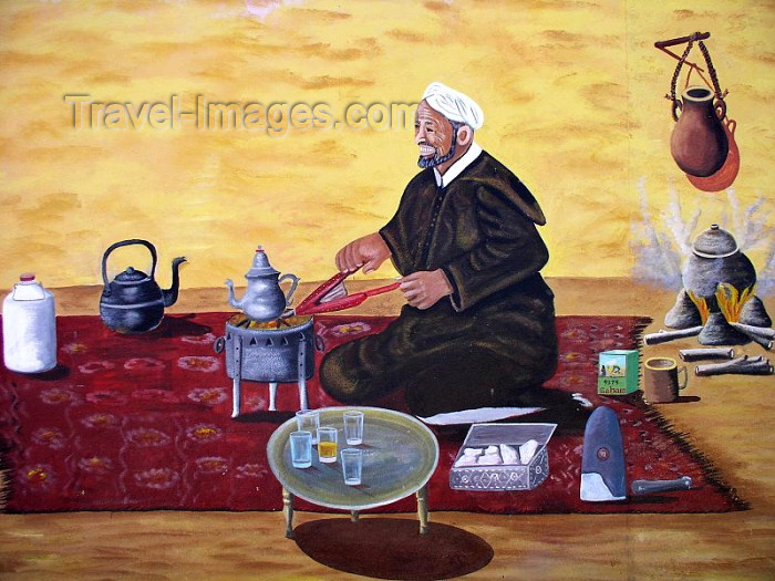 moroc370: Morocco / Maroc - Boumalne du Dades: mural - tea in the desert - photo by J.Kaman - (c) Travel-Images.com - Stock Photography agency - Image Bank