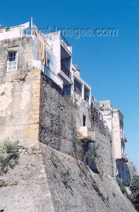 moroc39: Morocco / Maroc - Tangier / Tanger: houses built over the Portuguese ramparts - Rue du Portugal - photo by M.Torres - (c) Travel-Images.com - Stock Photography agency - Image Bank