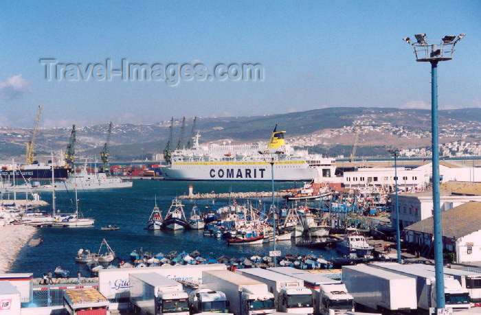 moroc43: Morocco / Maroc - Tangier / Tanger: view of the harbour - fishing boats and a ferry to Algeciras / Comarit - photo by M.Torres - (c) Travel-Images.com - Stock Photography agency - Image Bank