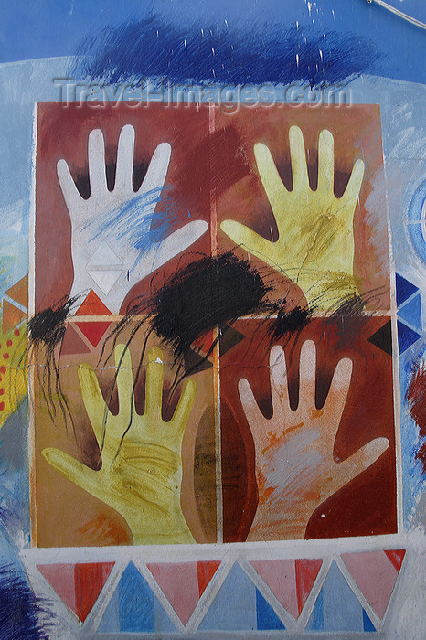 moroc439: Asilah / Arzila, Morocco - hands - street painting - public art - photo by Sandia - (c) Travel-Images.com - Stock Photography agency - Image Bank