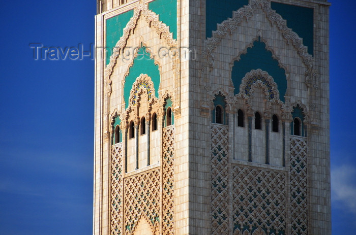 moroc559: Casablanca, Morocco: Hassan II mosque - section of the minaret - photo by M.Torres - (c) Travel-Images.com - Stock Photography agency - Image Bank