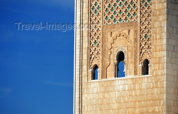 moroc561: Casablanca, Morocco: Hassan II mosque - carved marble on the minaret - photo by M.Torres - (c) Travel-Images.com - Stock Photography agency - Image Bank