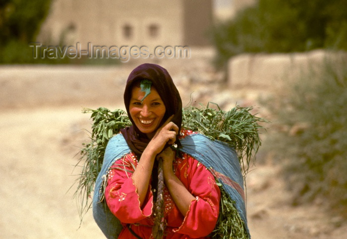 moroc94: Morocco / Maroc - Imilchil: woman returning from the fields - broad smile - photo by F.Rigaud - (c) Travel-Images.com - Stock Photography agency - Image Bank