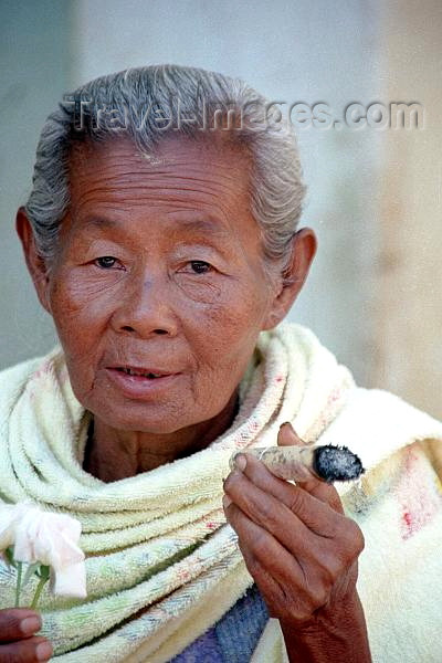 myanmar10: Myanmar / Burma - Bagan / Bagan: old woman smoking a cigar - people - Asia (photo by J.Kaman) - (c) Travel-Images.com - Stock Photography agency - Image Bank