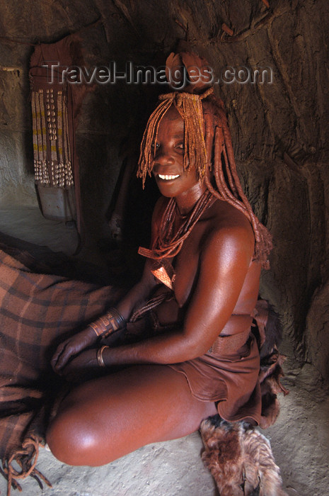 namibia149: Namibia: Himba Woman sitting in hut, Skeleton Coast, Kunene region - photo by B.Cain - (c) Travel-Images.com - Stock Photography agency - Image Bank