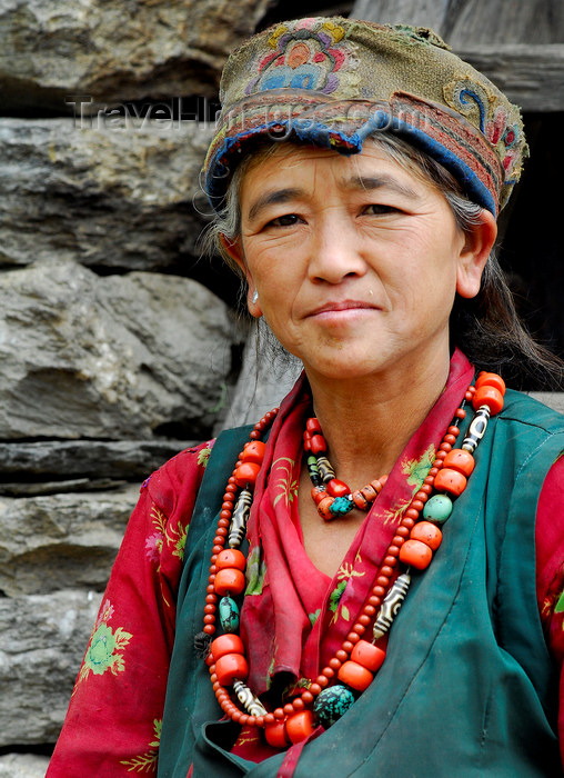 nepal122: Nepal - Langtang region - Tamang woman wearing typical stone necklace - photo by E.Petitalot - (c) Travel-Images.com - Stock Photography agency - Image Bank