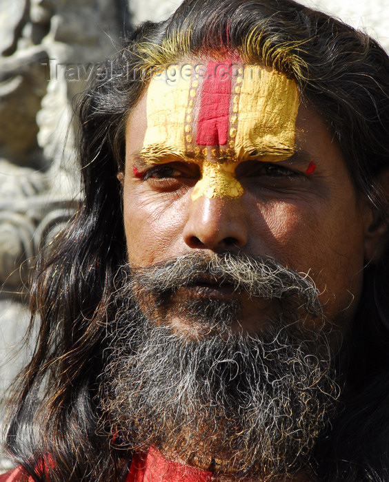 nepal126: Kathmandu, Nepal: a follower of shiva has the symbol of the god painted on the forehead  - photo by E.Petitalot - (c) Travel-Images.com - Stock Photography agency - Image Bank