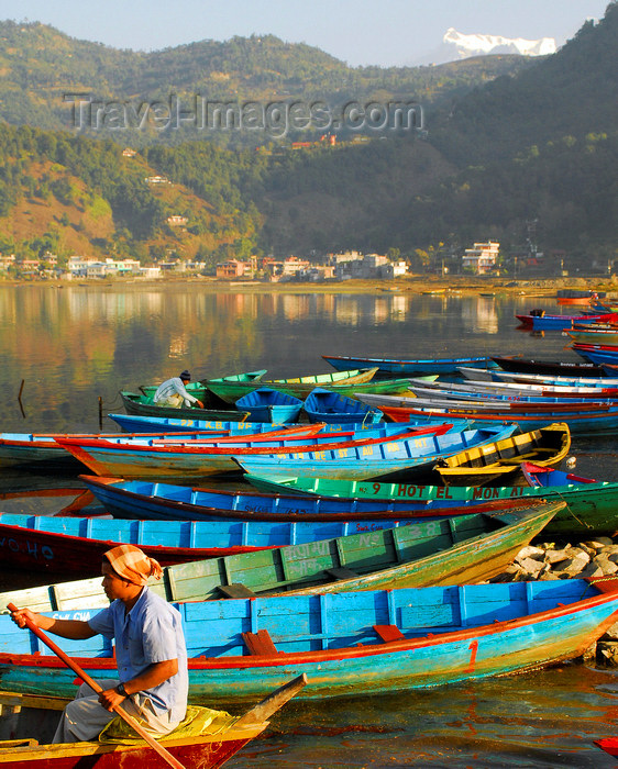 nepal186: Pokhara, Nepal: small boats on Phewa lake with Annapurna range in the background - photo by E.Petitalot - (c) Travel-Images.com - Stock Photography agency - Image Bank