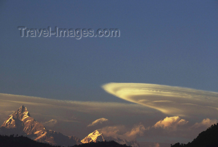 nepal189: Pokhara, Nepal: sunset on windy and cloudy Machapuchare mountain - photo by E.Petitalot - (c) Travel-Images.com - Stock Photography agency - Image Bank