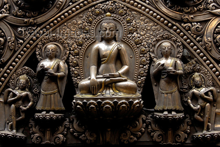 nepal195: Kathmandu, Nepal: detail from Seto Machhendranath temple - Buddha - metal figures - photo by J.Pemberton - (c) Travel-Images.com - Stock Photography agency - Image Bank