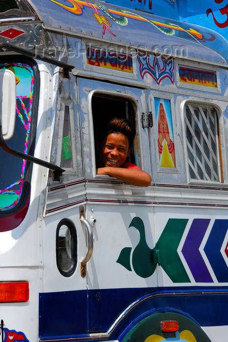 nepal209: Kathmandu, Nepal: boy leaning out of decorated truck window - photo by J.Pemberton - (c) Travel-Images.com - Stock Photography agency - Image Bank