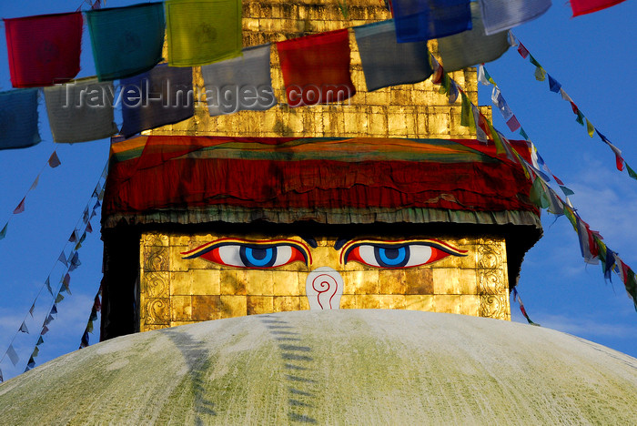 nepal221: Kathmandu valley, Nepal: Bodnath Stupa - eyes over the spherical stupa, also known as Khasti Chitya - originally built by King Manadeva in the Lichavi period - photo by J.Pemberton - (c) Travel-Images.com - Stock Photography agency - Image Bank