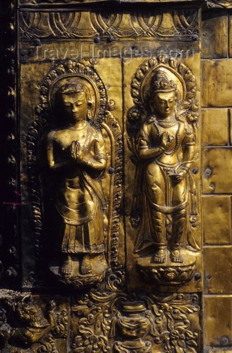 nepal249: Kathmandu, Nepal: brass relief of the Buddha of wisdom with a Bodhisattva - photo by W.Allgöwer - (c) Travel-Images.com - Stock Photography agency - Image Bank
