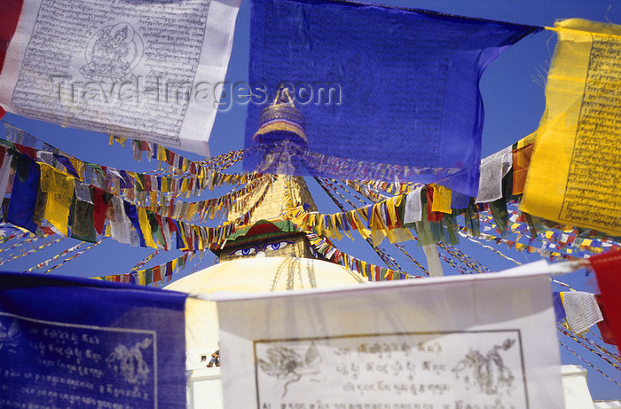 nepal285: Kathmandu valley, Nepal: Bodhnath temple complex - prayer flags at Nepal's largest stupa - Tibetan Buddhism - UNESCO World Heritage Site - photo by W.Allgöwer - (c) Travel-Images.com - Stock Photography agency - Image Bank