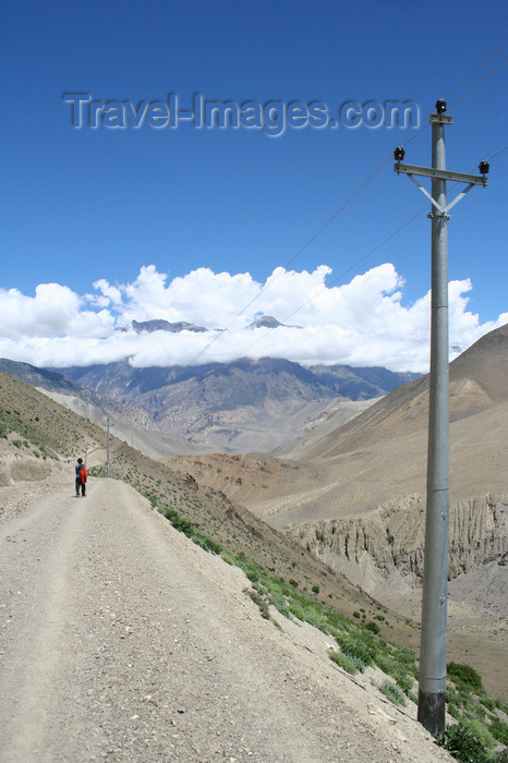 nepal308: Annapurna region, Nepal: mountain road and telephone lines - photo by M.Wright - (c) Travel-Images.com - Stock Photography agency - Image Bank