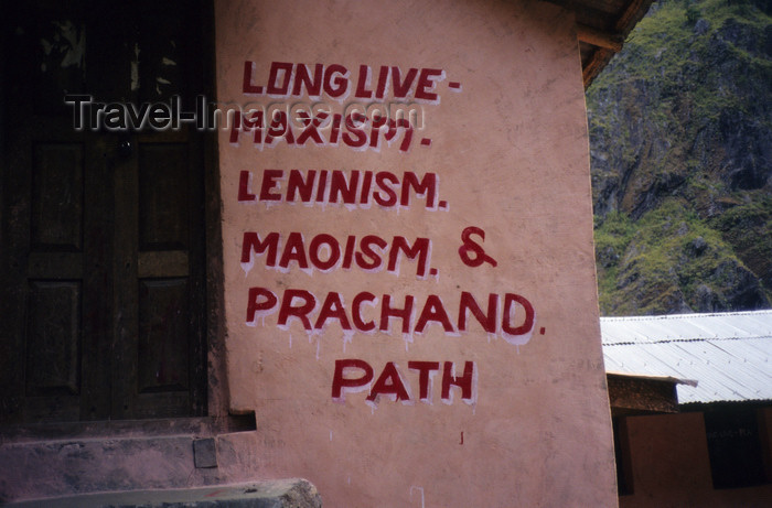 nepal340: Annapurna area, Nepal: Maoist propaganda on a wall - 'long live Marxism, Leninism, Maoism and Prachand' - photo by W.Allgöwer - (c) Travel-Images.com - Stock Photography agency - Image Bank