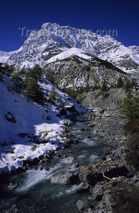 nepal350: Annapurna area,  border of Manang and Kaski districts, Gandaki zone, Nepal: Annapurna III and stream of glacier flow - photo by W.Allgöwer - (c) Travel-Images.com - Stock Photography agency - Image Bank