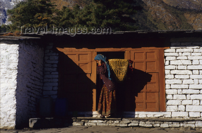 nepal390: Annapurna area, Nepal: woman carrying a bamboo basket - photo by W.Allgöwer - (c) Travel-Images.com - Stock Photography agency - Image Bank
