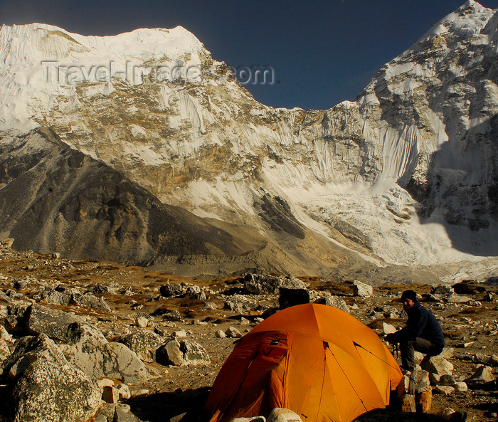 nepal410: Khumbu region, Solukhumbu district, Sagarmatha zone, Nepal: tent at Island peak base camp - Imja Tse - photo by E.Petitalot - (c) Travel-Images.com - Stock Photography agency - Image Bank