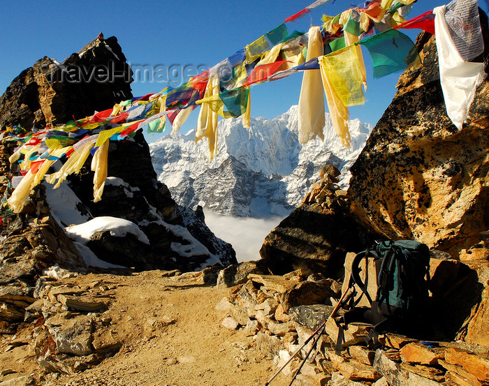 nepal419: Khumbu region, Solukhumbu district, Sagarmatha zone, Nepal: prayer flags at Renjo pass - tarcho - photo by E.Petitalot - (c) Travel-Images.com - Stock Photography agency - Image Bank