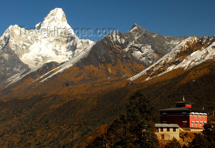 nepal424: Khumbu region, Solukhumbu district, Sagarmatha zone, Nepal: Ama Dablam mountain and the famous Tengboche monastery, Khumbu' s largest gompa - photo by E.Petitalot - (c) Travel-Images.com - Stock Photography agency - Image Bank