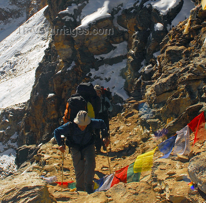 nepal428: Khumbu region, Solukhumbu district, Sagarmatha zone, Nepal: trekkers on the way to Renjo pass - photo by E.Petitalot - (c) Travel-Images.com - Stock Photography agency - Image Bank