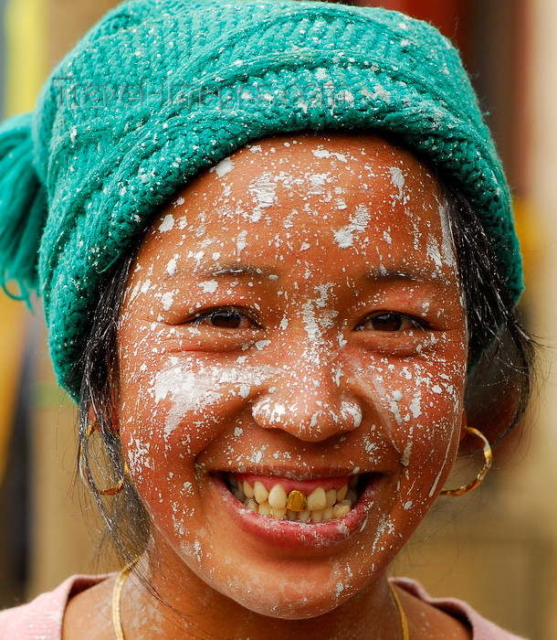 nepal442: Sankhuwasabha District, Kosi Zone, Nepal: face of a Nepali woman after painting her house - photo by E.Petitalot - (c) Travel-Images.com - Stock Photography agency - Image Bank