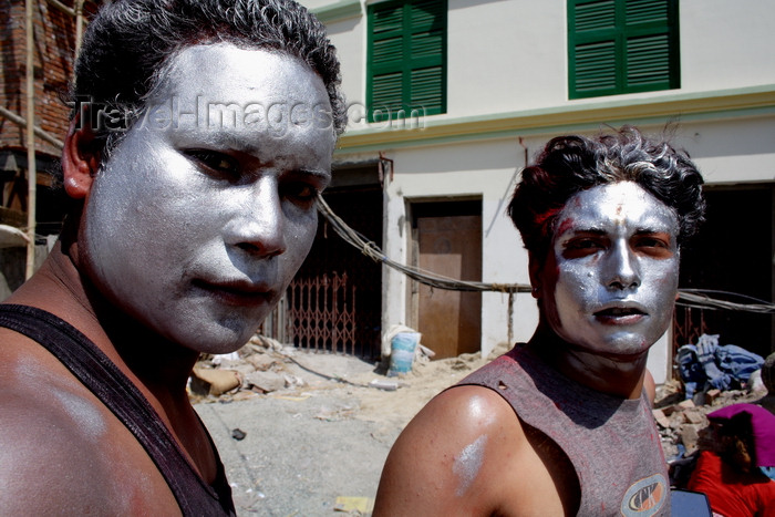 nepal449: Kathmandu, Nepal: Hindu young men with faces painted in silver at Holi festival - photo by G.Koelman - (c) Travel-Images.com - Stock Photography agency - Image Bank