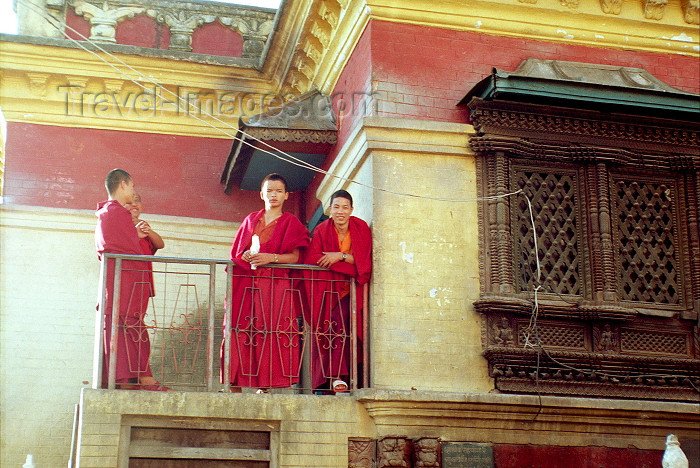 nepal53: Nepal - Kathmandu: Swayambhunath - monkey temple - monks-in-training on a balcony - photo by G.Friedman - (c) Travel-Images.com - Stock Photography agency - Image Bank