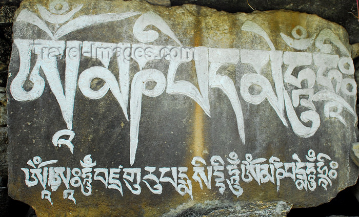 nepal76: Nepal - Langtang region - buddhist prayer painting on a stone - photo by E.Petitalot - (c) Travel-Images.com - Stock Photography agency - Image Bank
