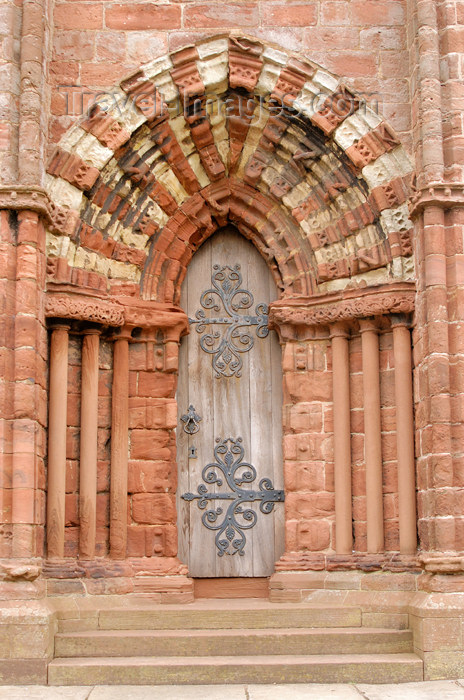 orkney54: Orkney island, Mainland - Kirkwall - Detail shot of the ornate doorway at Saint Magnus Cathedral, - (c) Travel-Images.com - Stock Photography agency - the Global Image Bank