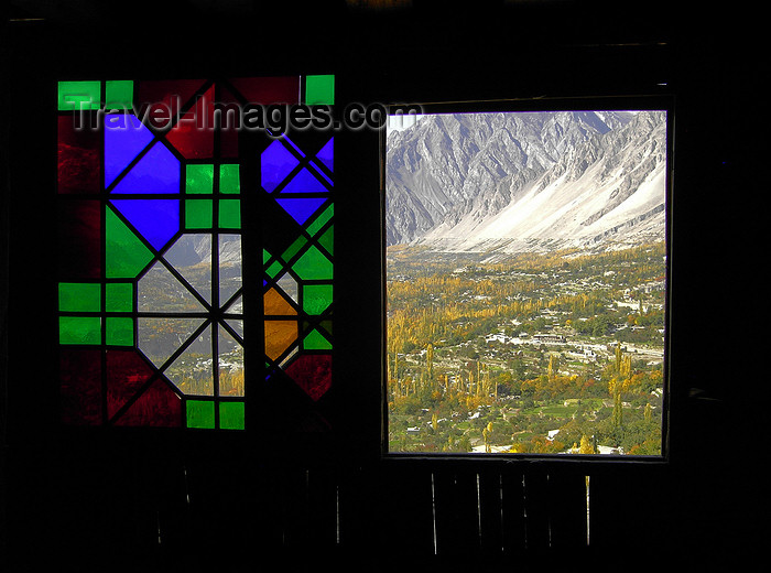 pakistan172: Karimabad / Baltit - Northern Areas, Pakistan: window over the village and the Hunza Valley - Baltit fort - KKH - photo by D.Steppuhn - (c) Travel-Images.com - Stock Photography agency - Image Bank