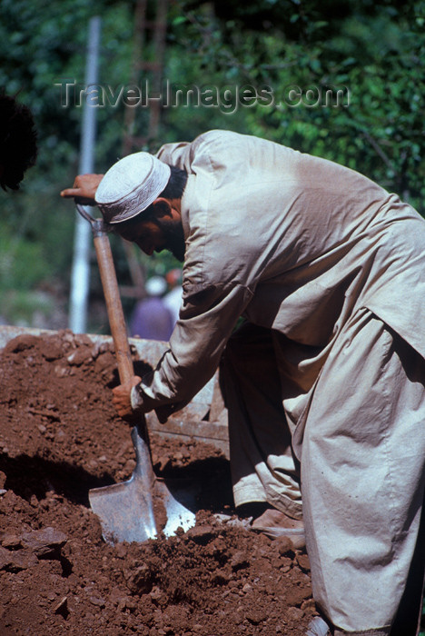 pakistan57: Pakistan - Murree Hills/Margalla Hills: Sweating it out! - Man unloading mud from a truck - photo by R.Zafar - (c) Travel-Images.com - Stock Photography agency - Image Bank