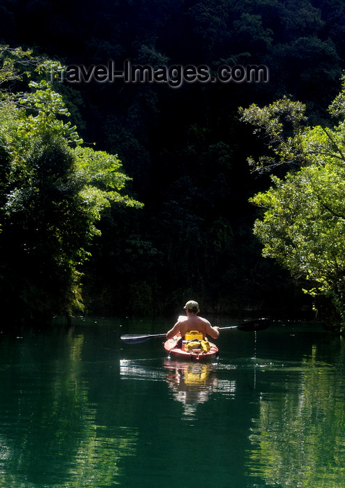 palau14: Rock Islands / Chelbacheb, Koror state, Palau: sea kayaker paddling- photo by B.Cain - (c) Travel-Images.com - Stock Photography agency - Image Bank