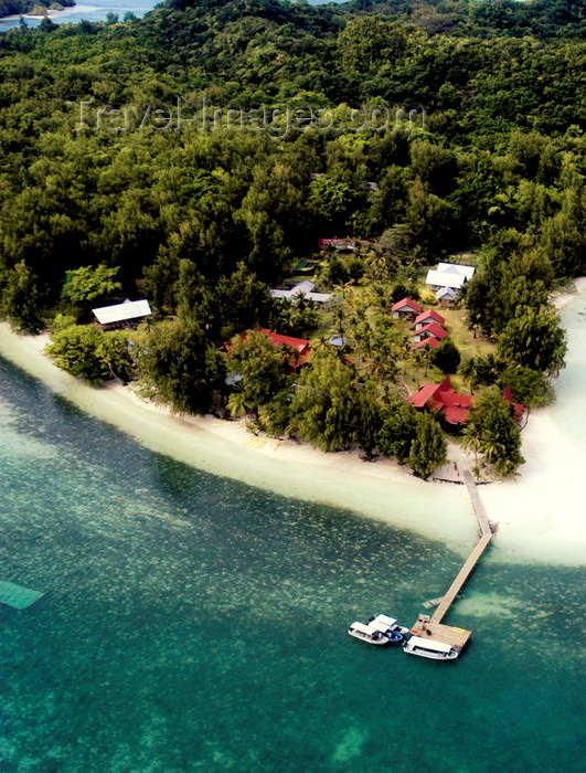 palau5: Carp / Ngercheu Island, Koror state, Palau: beach and pier from the air  - photo by B.Cain - (c) Travel-Images.com - Stock Photography agency - Image Bank