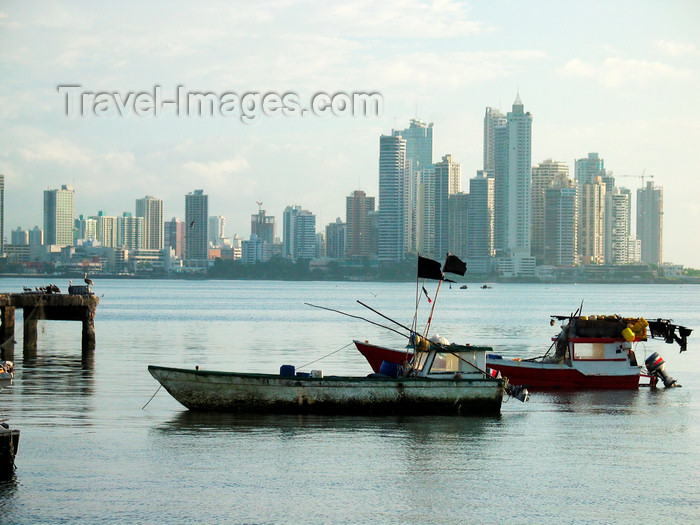 panama103: Panama City / Ciudad de Panama: fishing boats at Casco Vievo and skyline of Punta Paitilla and Punta Pacifica - photo by H.Olarte - (c) Travel-Images.com - Stock Photography agency - Image Bank