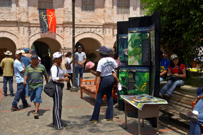 panama295: A group of people promote the natural beauty of the Portobelo area in the plaza in front of the Customs House - Portobello, Colon, Panama - photo by H.Olarte - (c) Travel-Images.com - Stock Photography agency - Image Bank