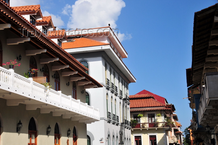 panama388: Panama City / Ciudad de Panamá: buildings and balconies of Casco Viejo - San Felipe - photo by M.Torres - (c) Travel-Images.com - Stock Photography agency - Image Bank