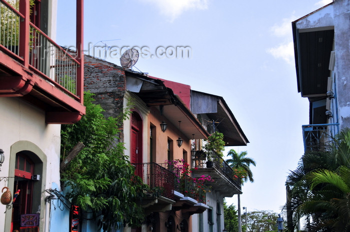 panama395: Panama City / Ciudad de Panamá: Casco Viejo - houses along Calle 1 Oeste, looking towards Plaza de Francia - photo by M.Torres - (c) Travel-Images.com - Stock Photography agency - Image Bank