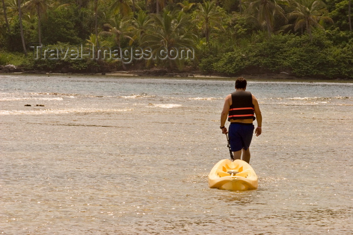 panama574: Isla Grande, Colon province, Panama: lone man with a kayak - photo by H.Olarte - (c) Travel-Images.com - Stock Photography agency - Image Bank