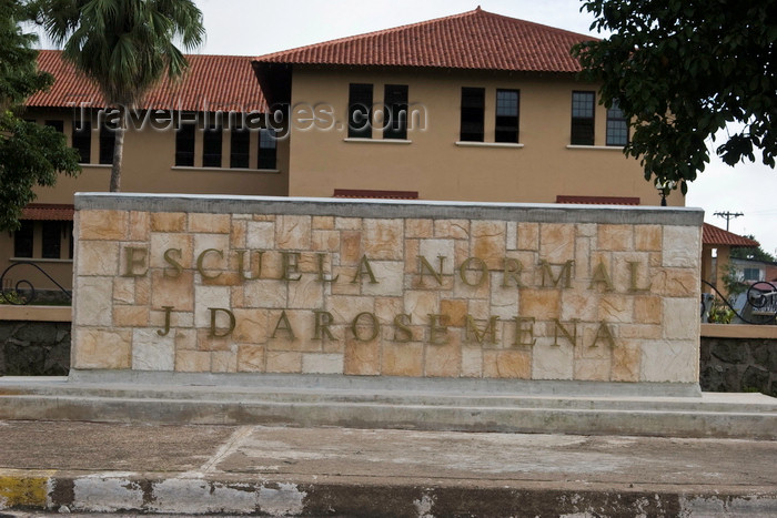 panama611: Santiago de Veraguas, Panama: Escuela Normal Juan Demostenes Arosemena -  school for teachers named after the 15th president of Panama - sign - photo by H.Olarte - (c) Travel-Images.com - Stock Photography agency - Image Bank