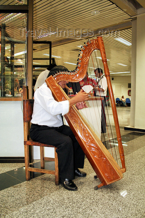 paraguay38: Luque, Departamento Central, Paraguay: Paraguayan harp, with 38 strings turned to one major diatonic scale - musical instrument - musician - art / Arpa paraguaya - photo by A.Chang - (c) Travel-Images.com - Stock Photography agency - Image Bank