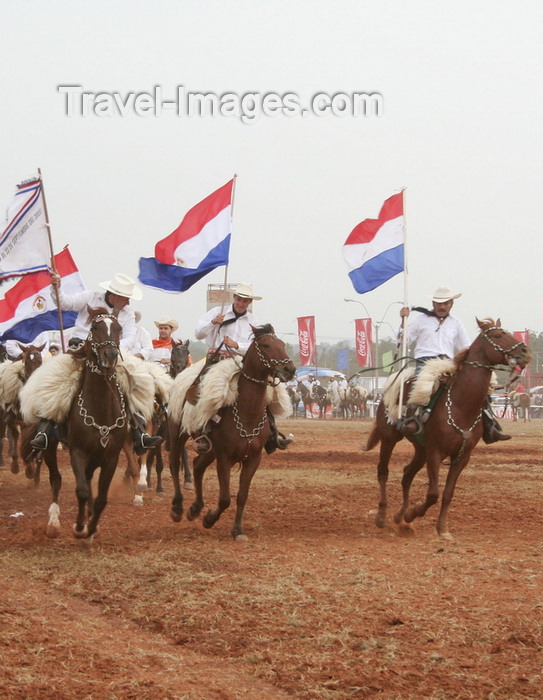 paraguay6: Luque, Departamento Central, Paraguay: horse riders with Paraguayan flags - photo by A.Chang - (c) Travel-Images.com - Stock Photography agency - Image Bank