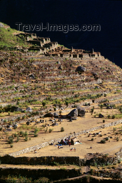 peru168: Cusichaca, Cuzco region, Peru: camp and Inca ruins - Inca Trail to Machu Picchu - Urubamba river valley - Peruvian Andes - photo by C.Lovell  - (c) Travel-Images.com - Stock Photography agency - Image Bank