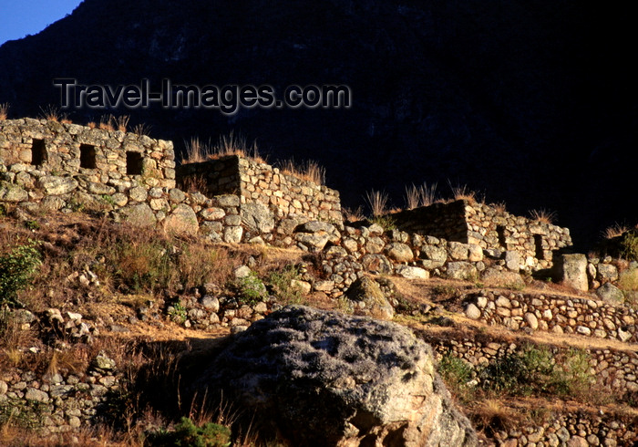 peru169: Cusichaca, Cuzco region, Peru: Inca constructions on the slope - Inca Trail - photo by C.Lovell - (c) Travel-Images.com - Stock Photography agency - Image Bank