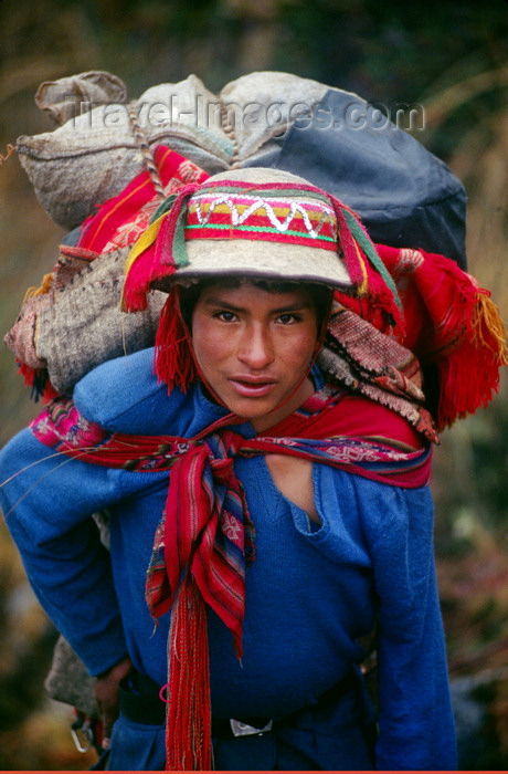 peru174: Inca Trail, Cuzco region, Peru: young porter on the Inca Trail to Machu Picchu - Peruvian Andes - photo by C.Lovell - (c) Travel-Images.com - Stock Photography agency - Image Bank