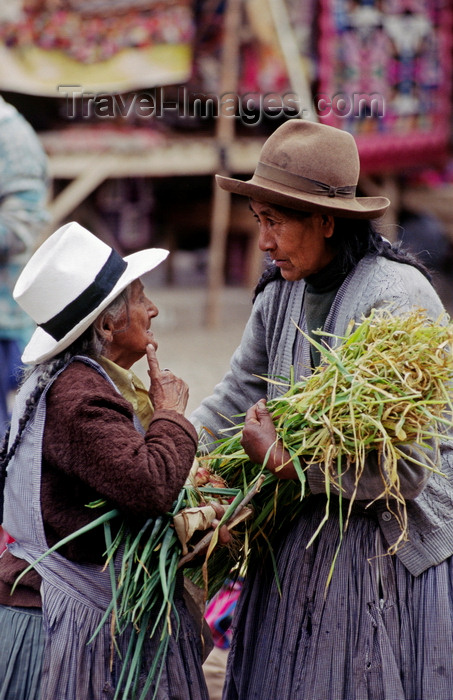 peru200: Pisac, Cuzco region, Peru: Quechua women at the Sunday market – a little gossip - Sacred Valley - photo by C.Lovell - (c) Travel-Images.com - Stock Photography agency - Image Bank